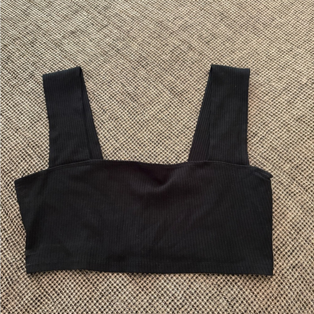 Reformation Black Ribbed Square-Neck Crop Top